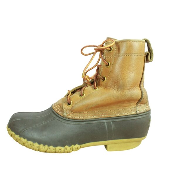 LL Bean Round Toe Brown Leather Waterproof Rain Snow Duck Boots Unlined Size 7 M - Picture 1 of 9